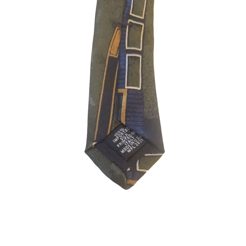 Vintage Croft & Barrow All Silk Necktie Mens Made in USA Blue Green‎